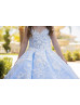 Sky Blue Beaded Lace Tulle 3D Buttterfly Fairytale Flower Girl Dress